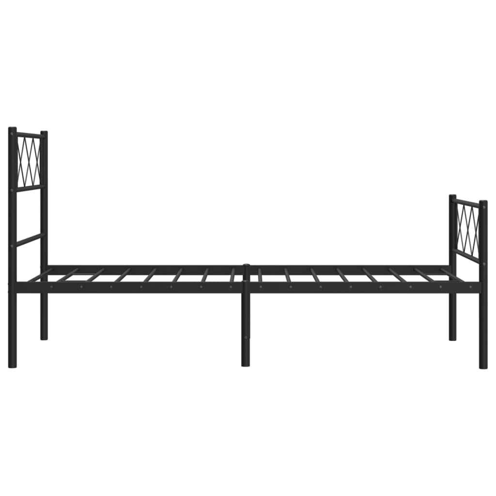 Black metal bed frame with diamondpatterned headboard and footboard