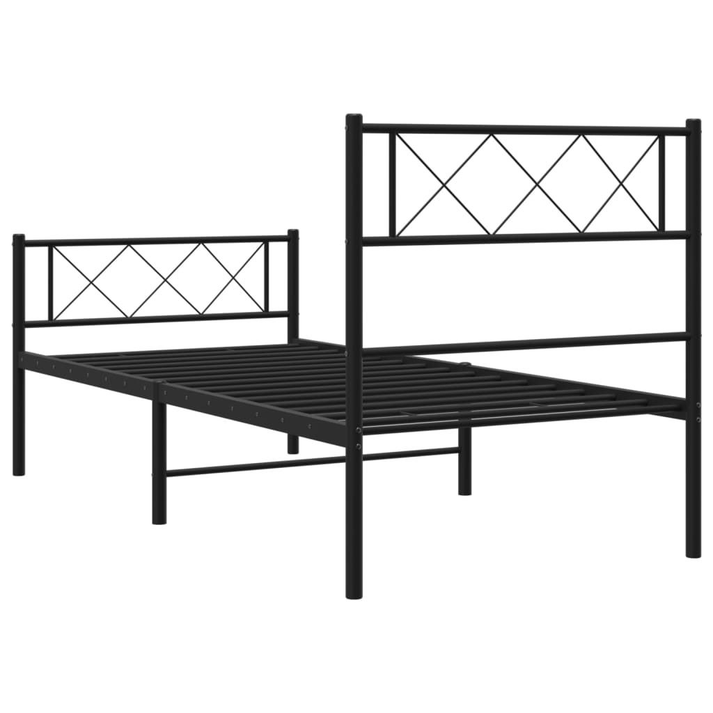Black metal twin bed frame with geometric headboard and footboard
