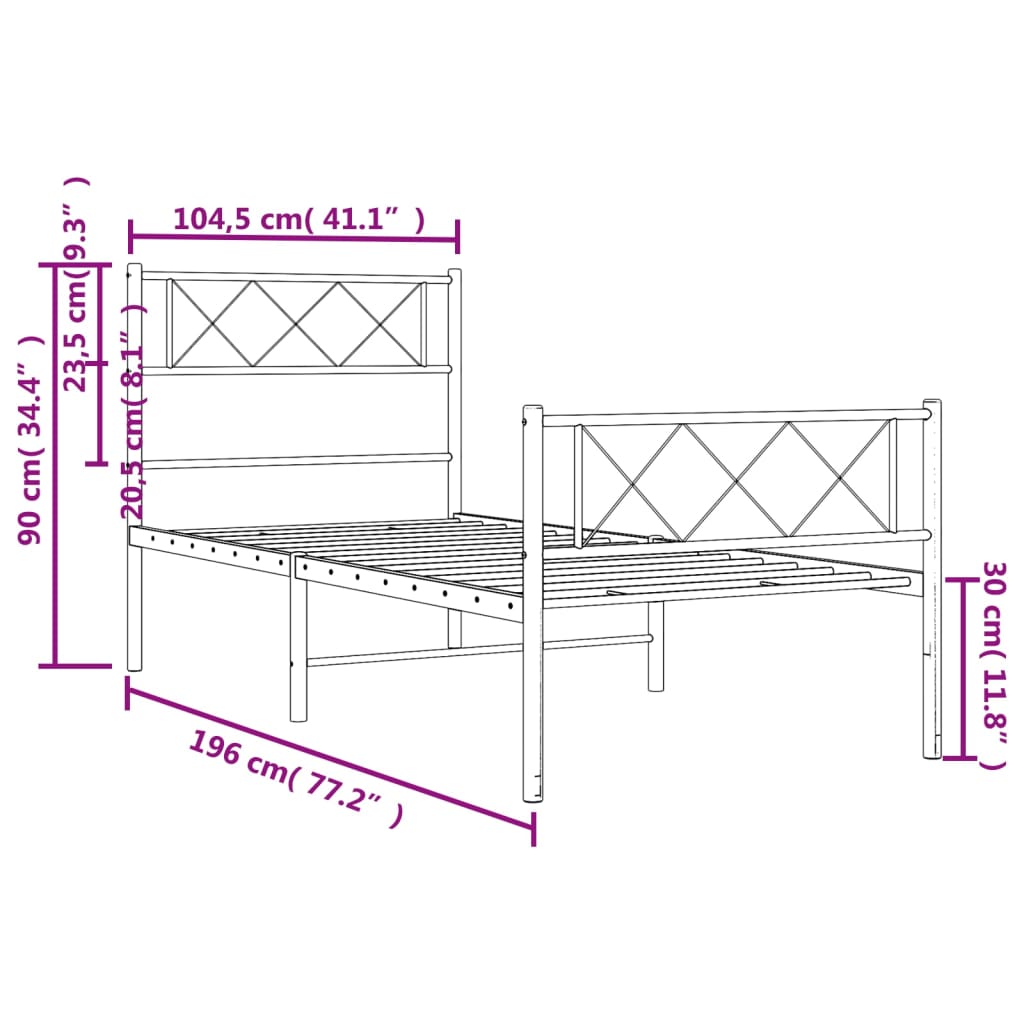 Black metal twin bed frame with diamondpatterned headboard and footboard