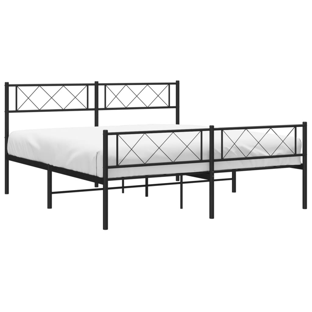 Black metal bed frame with geometric headboard design