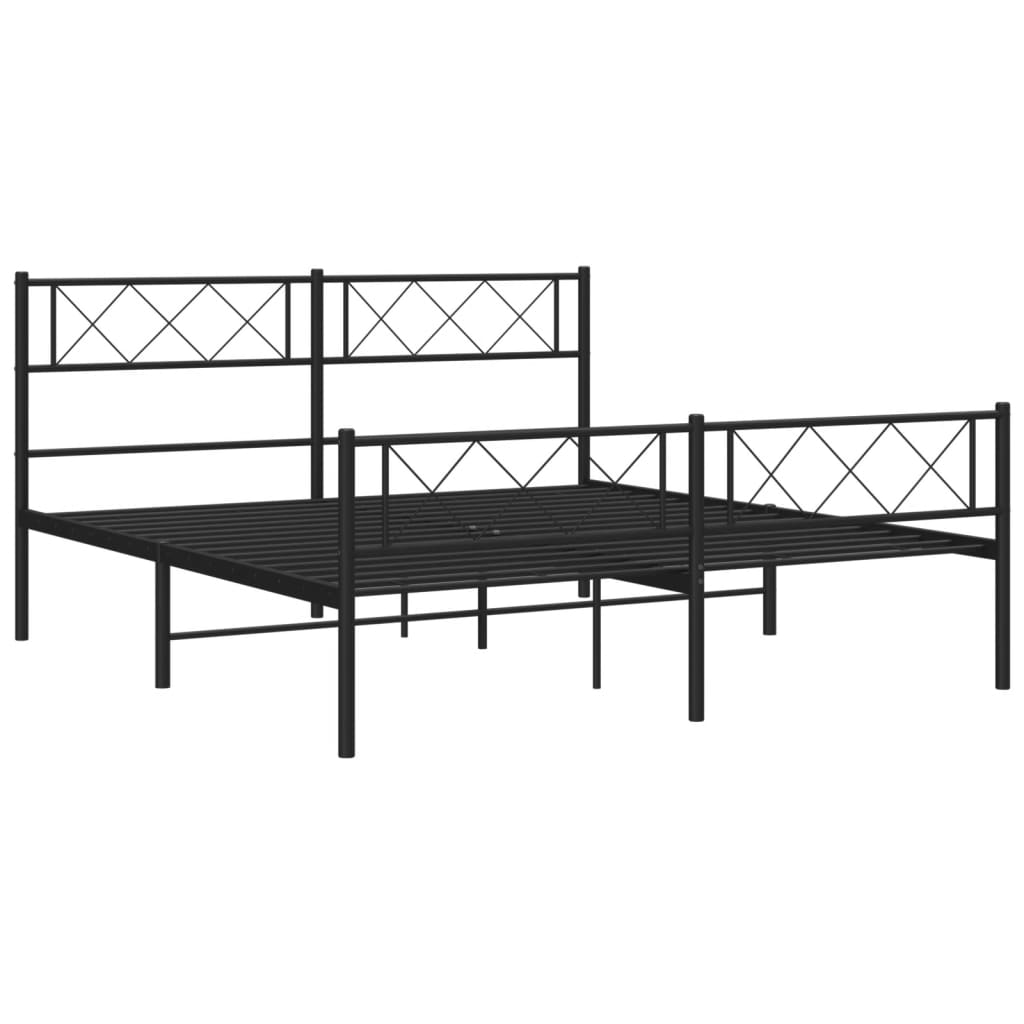 Black metal bed frame with diamond pattern headboard and footboard