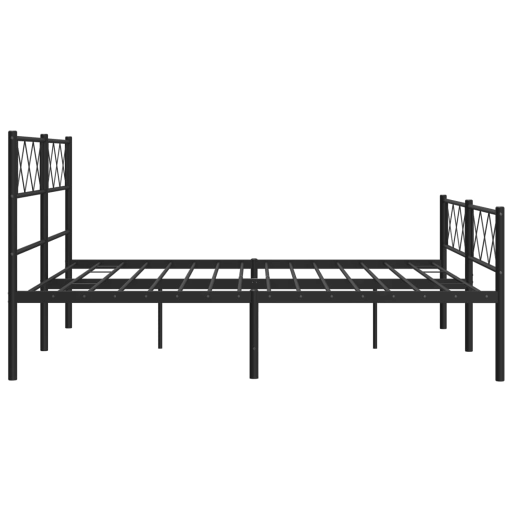 Black metal platform bed frame with diamondpatterned headboard