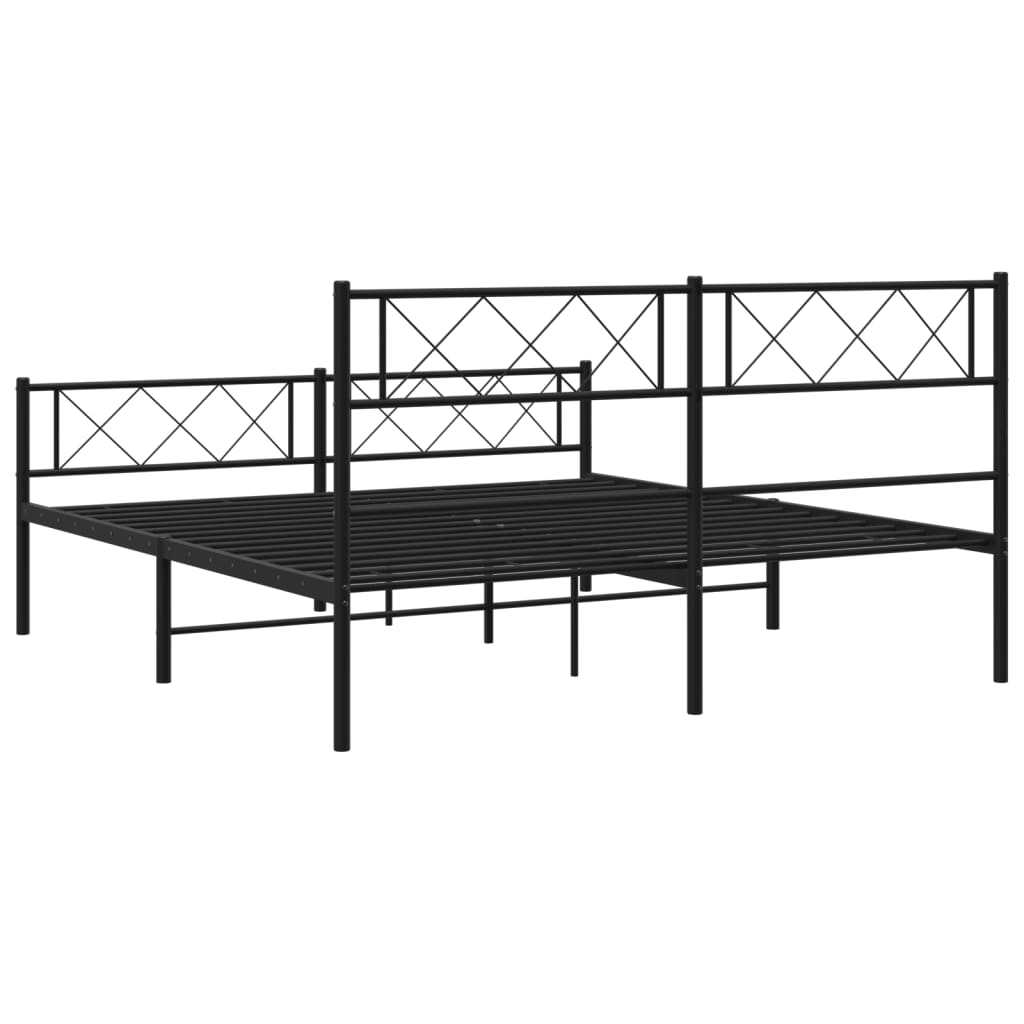 Modern black metal bed frame with geometric headboard and footboard
