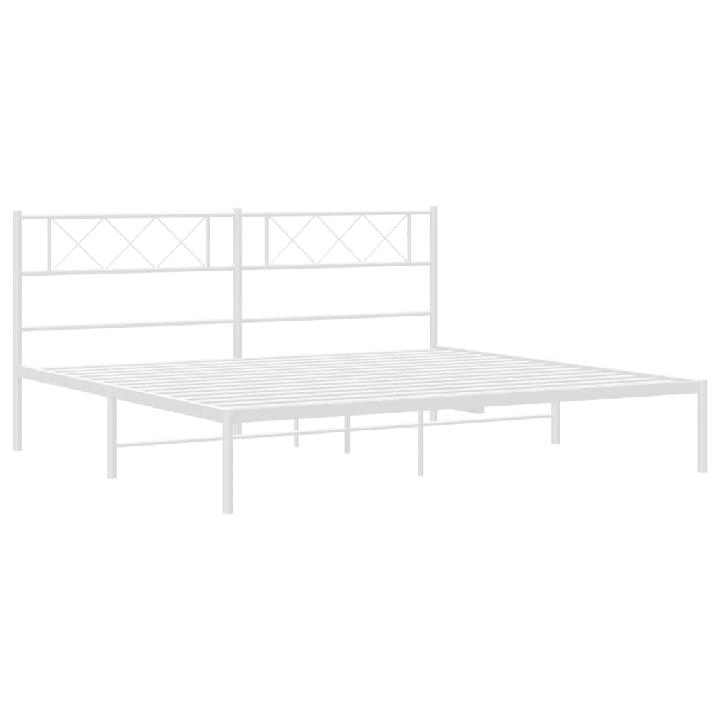 White metal full bed frame with diamond pattern headboard and footboard