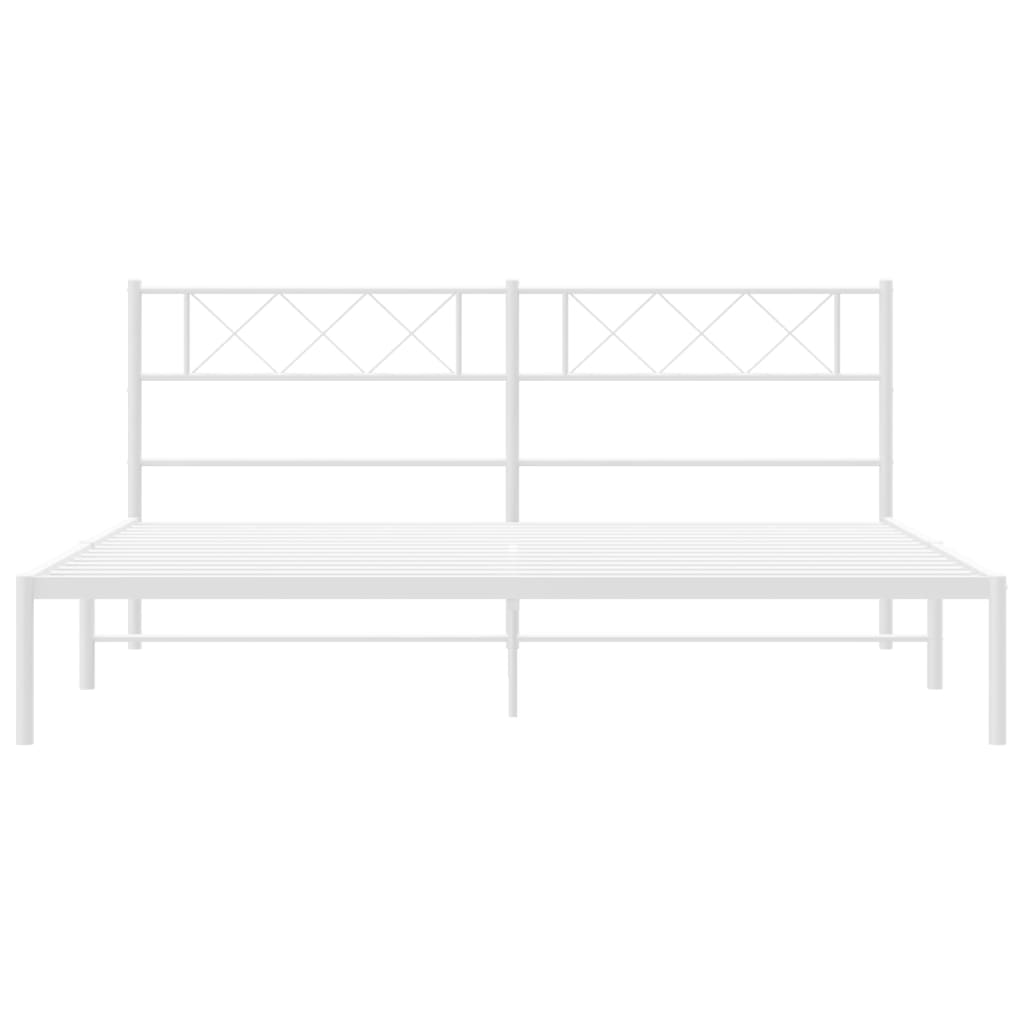 White metal bed frame with diamond pattern headboard