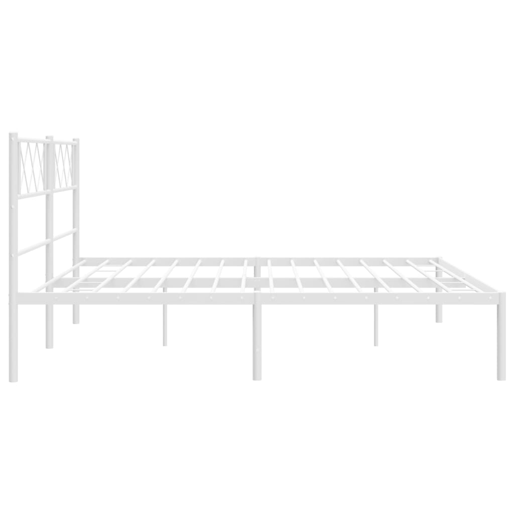 White metal bed frame with diamondpatterned headboard