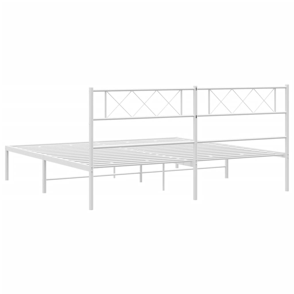 White metal bed frame with diamond pattern headboard
