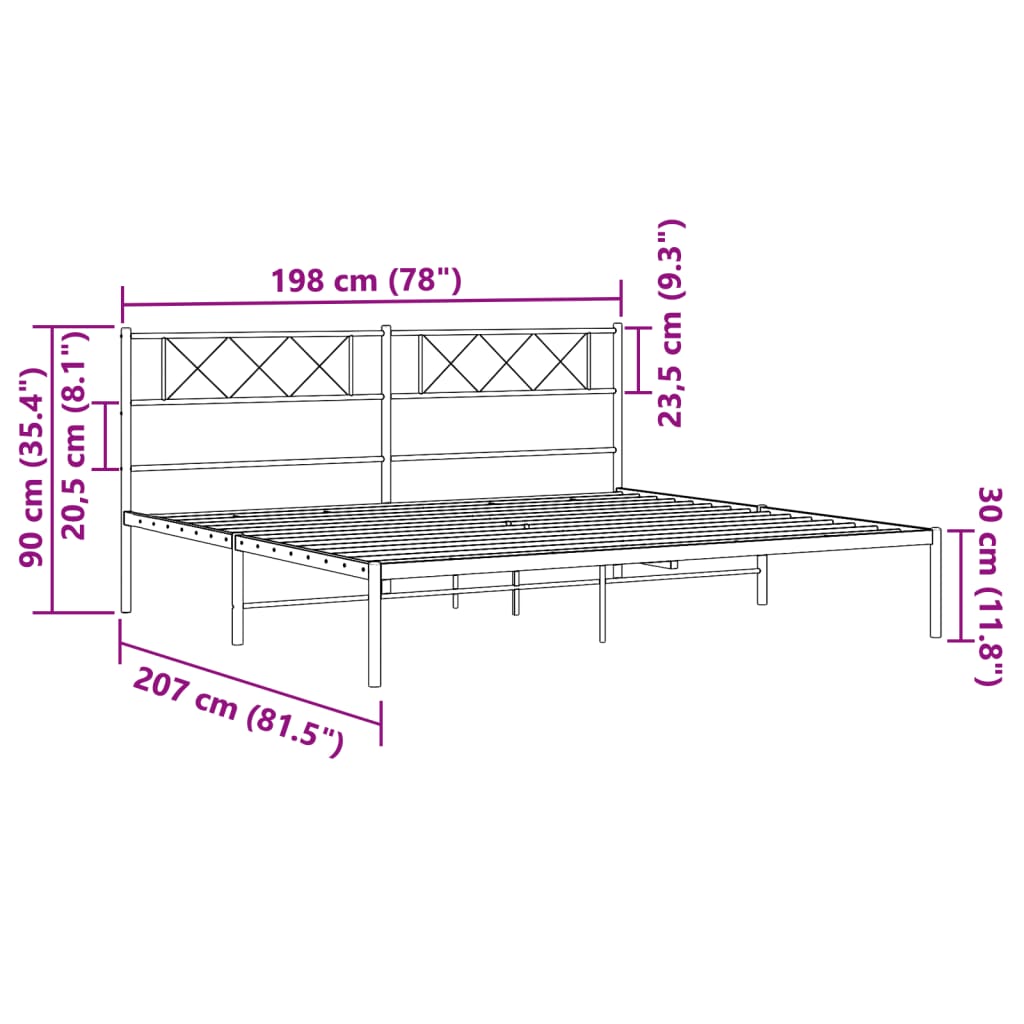 White metal twin bed frame with a diamond pattern headboard