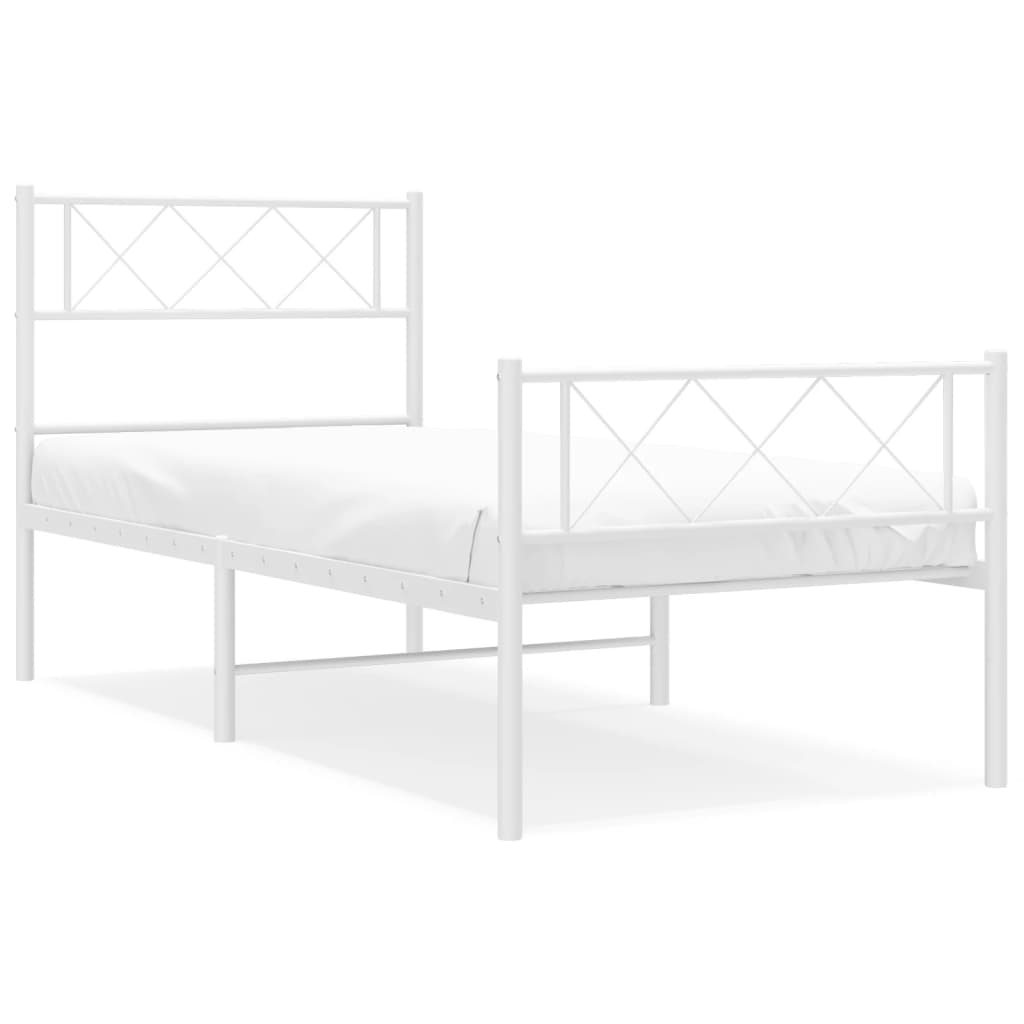 Line drawing of a silver metal bed frame with a diamond pattern headboard and footboard