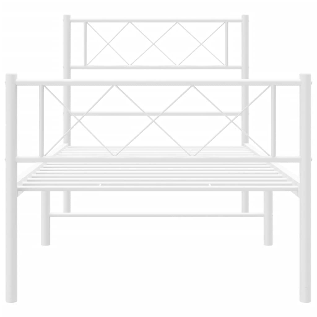White metal twin bed frame with diamond pattern headboard and footboard