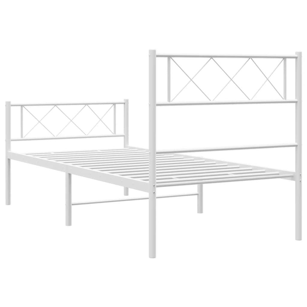 White metal bed frame with diamond pattern headboard