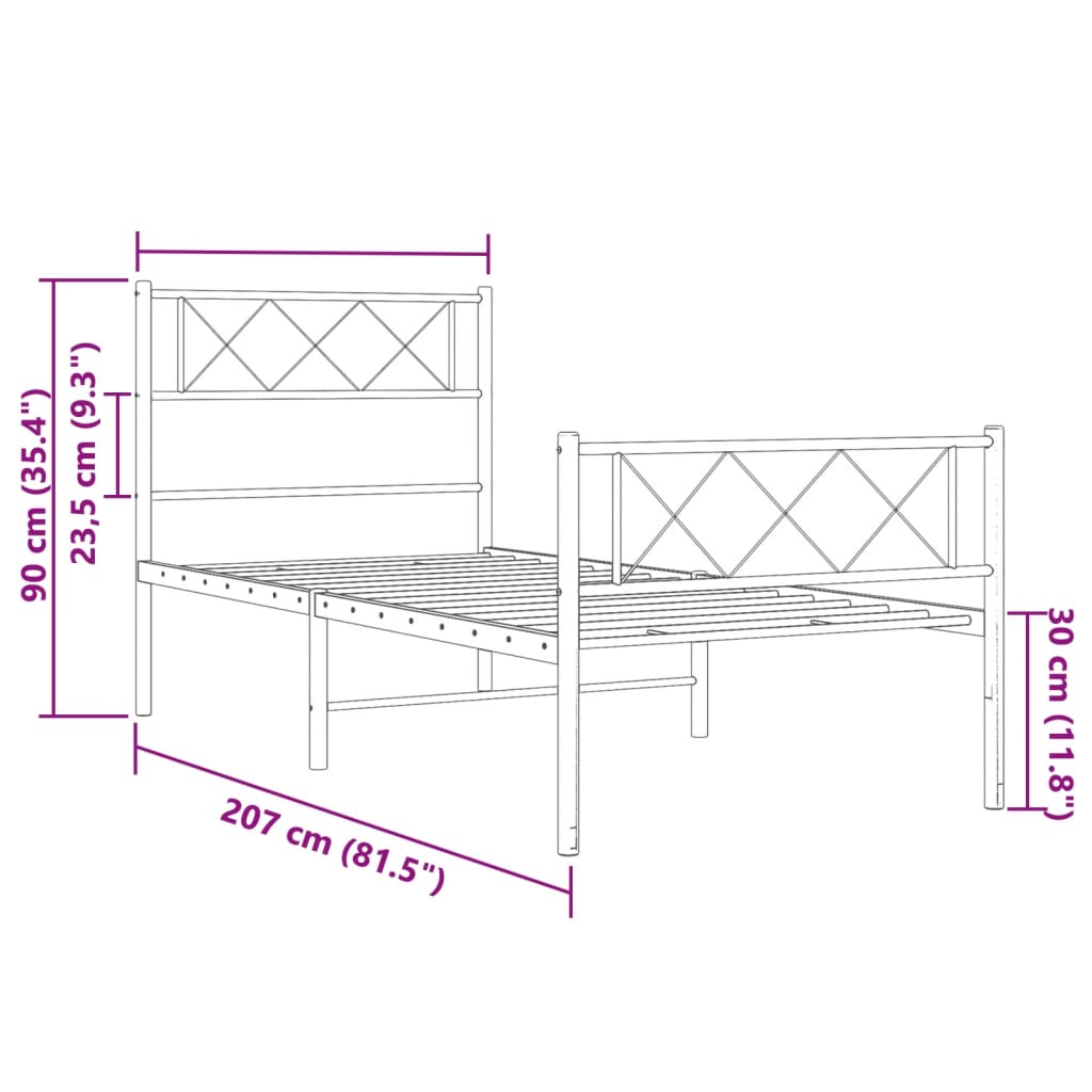 White metal twin bed frame with diamond pattern headboard