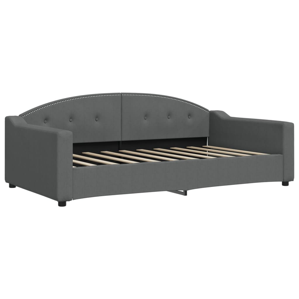 Dark gray upholstered sofa with curved backrest