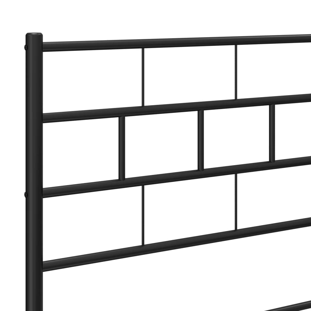Black metal bed frame with a minimalist headboard and footboard