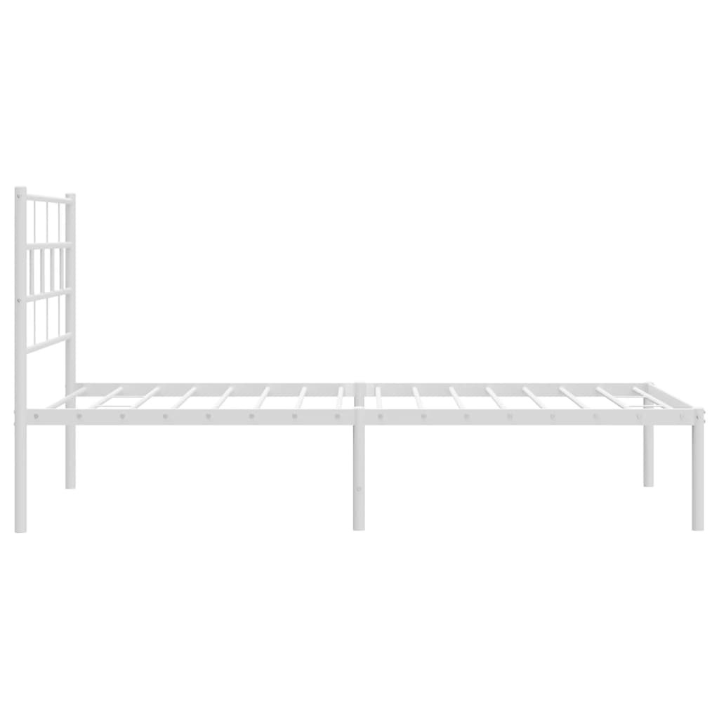 White metal twin bed frame with a geometric headboard
