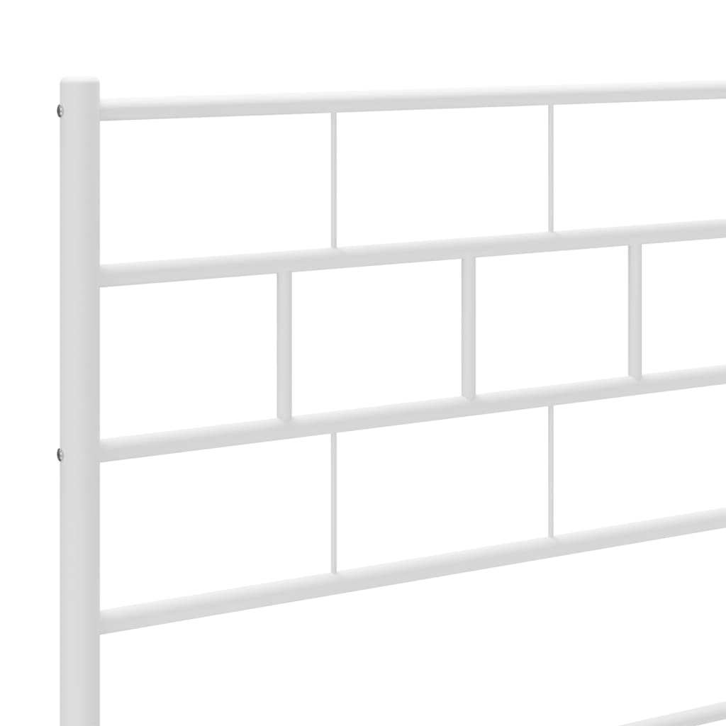 White metal bed frame with a slatted base