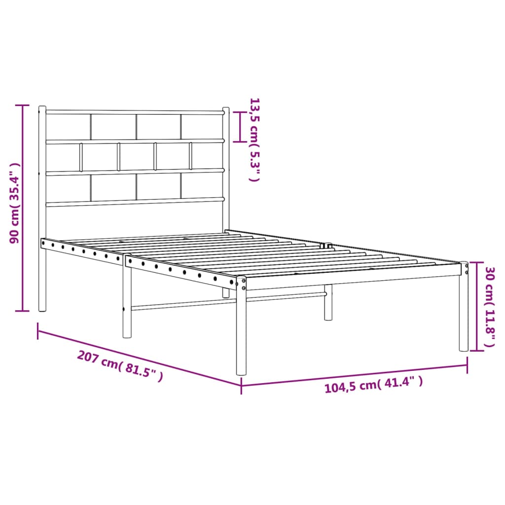 White metal twin bed frame with slatted support