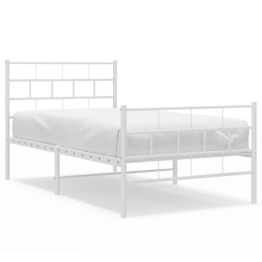 Silver metal bed frame with slatted base and dimensions indicated