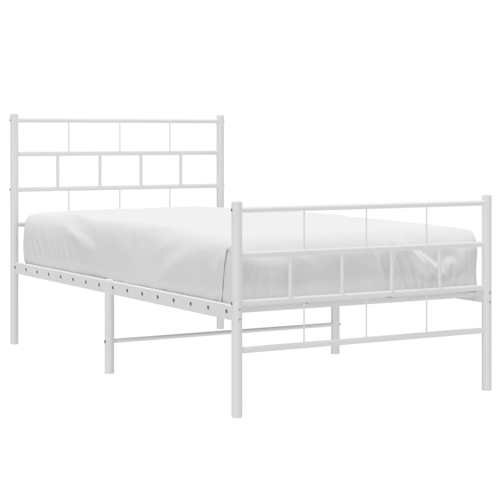 White metal twin bed frame with minimalist design and mattress