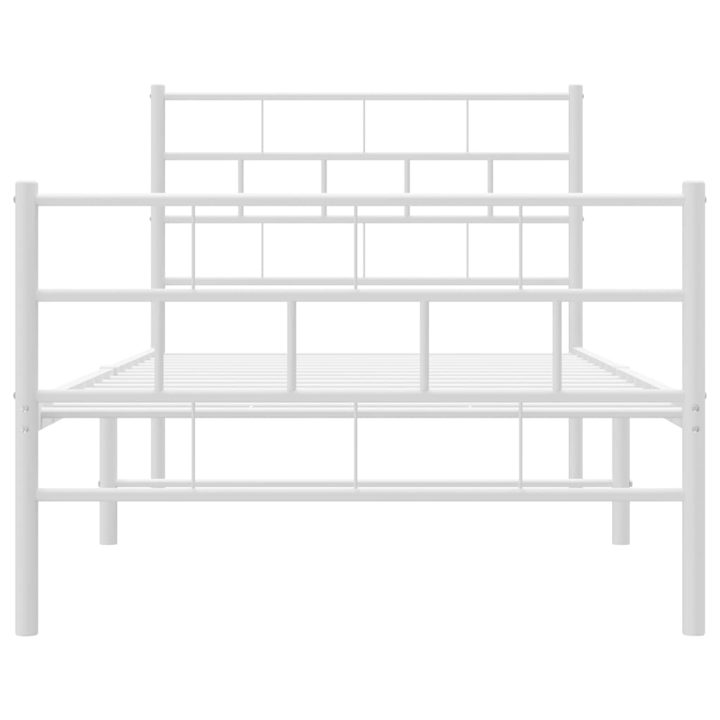 White metal frame bed with a modern design