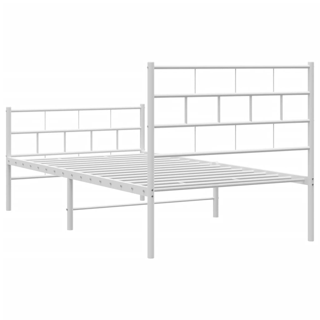 White metal twin bed frame with slatted mattress support