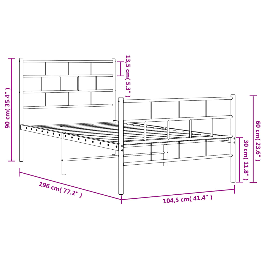 White metal bed frame with a slatted mattress support