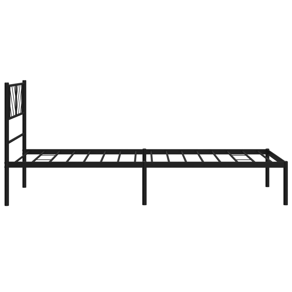 Black metal twin bed frame with geometric headboard