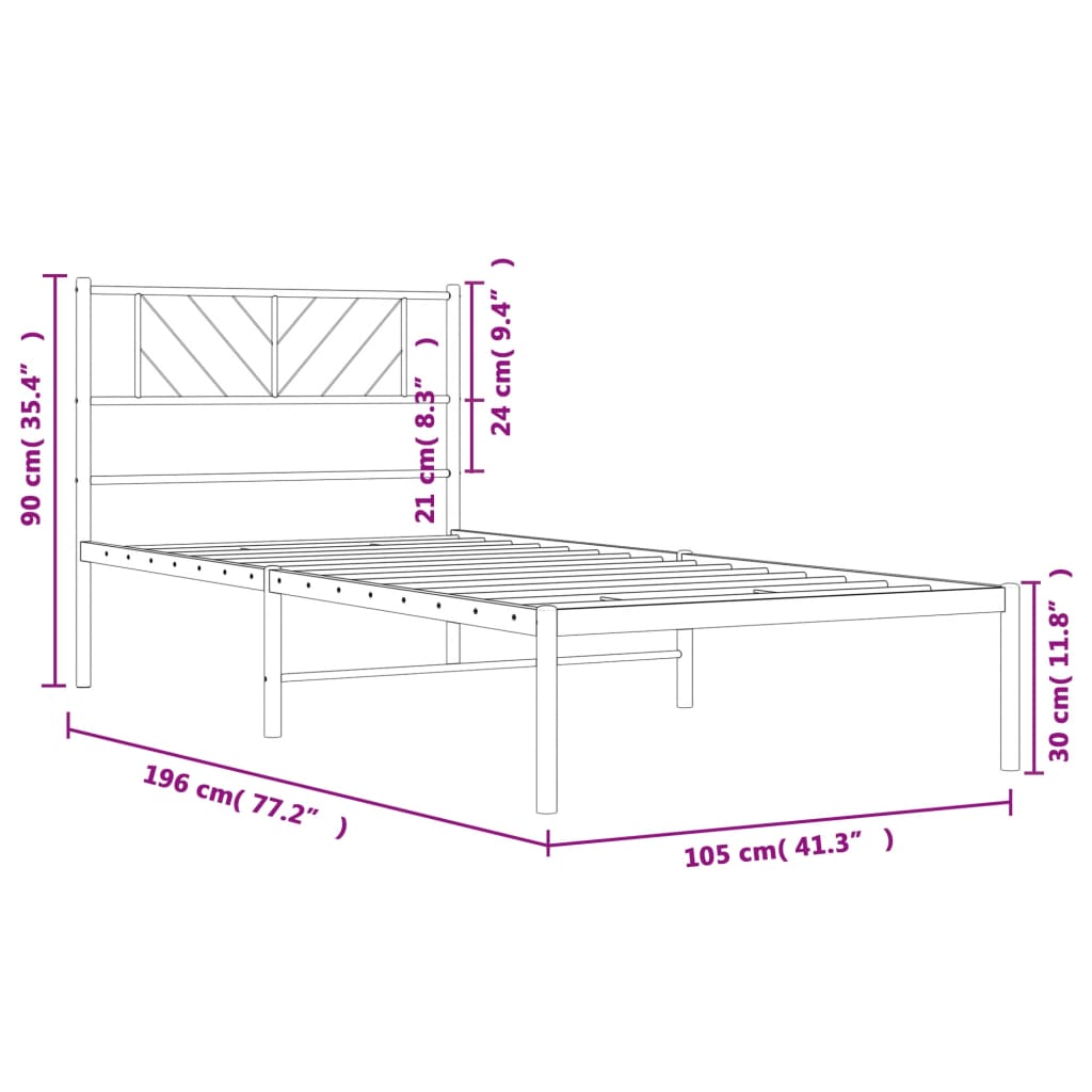 Black metal bed frame with geometric headboard detail