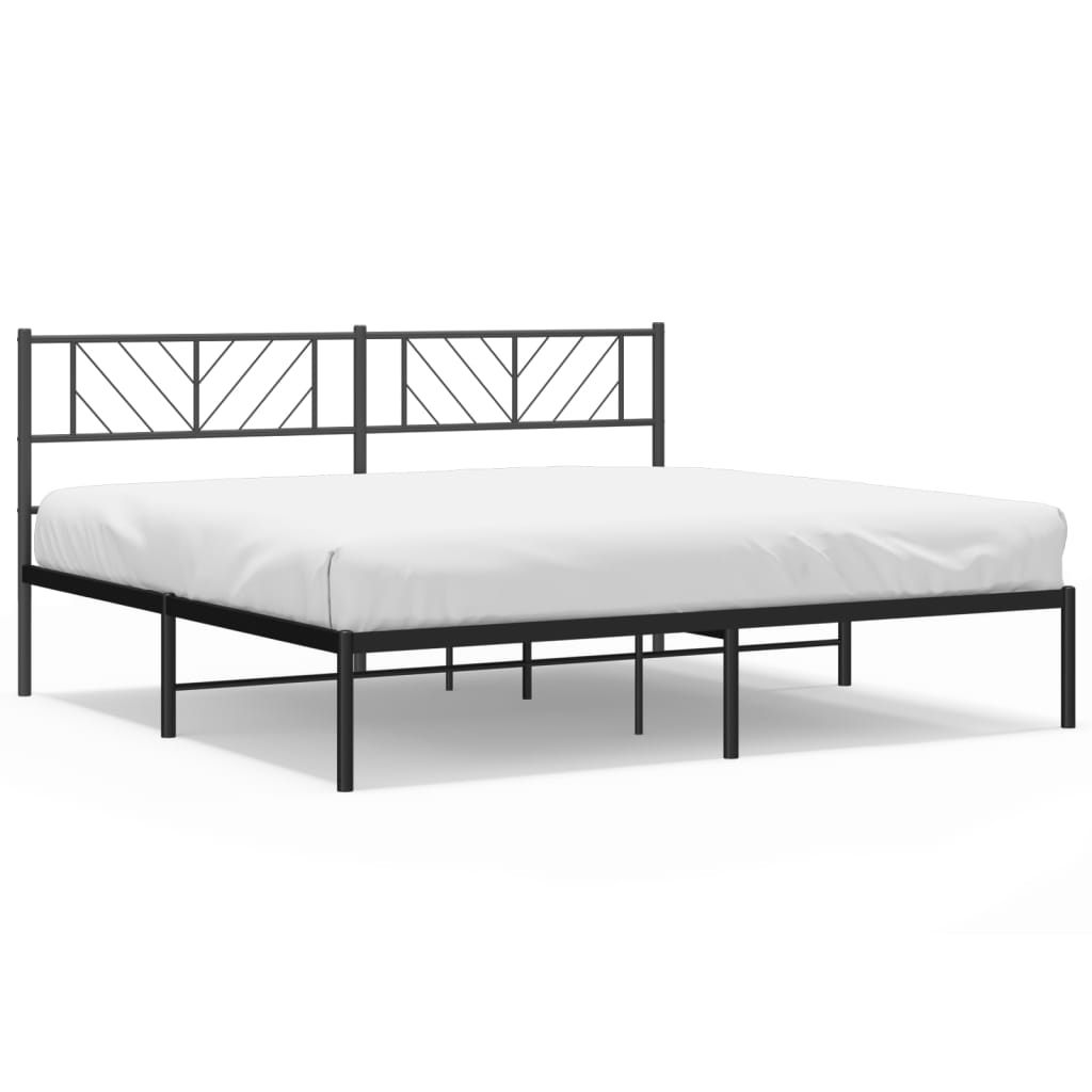 Metal platform bed frame with chevron headboard inches long