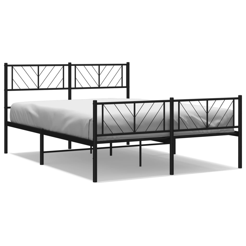 Modern metal bed frame with geometric headboard and footboard shown with dimensions