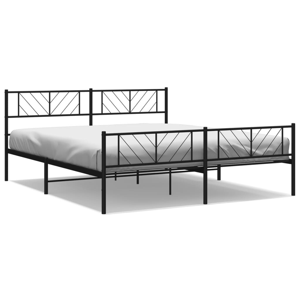 White metal platform bed frame with chevron headboard and footboard cm length
