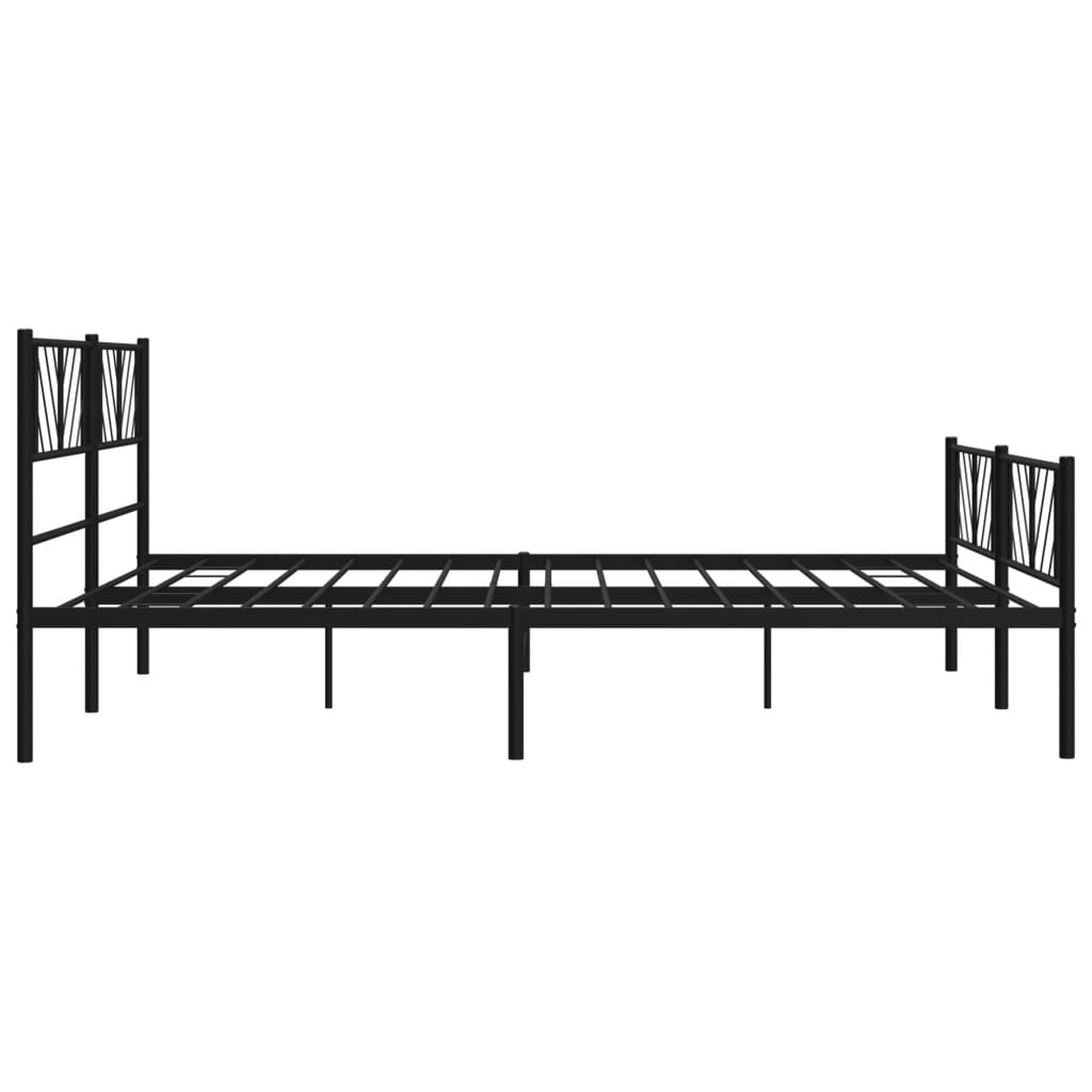 Black metal bed frame with geometric headboard design