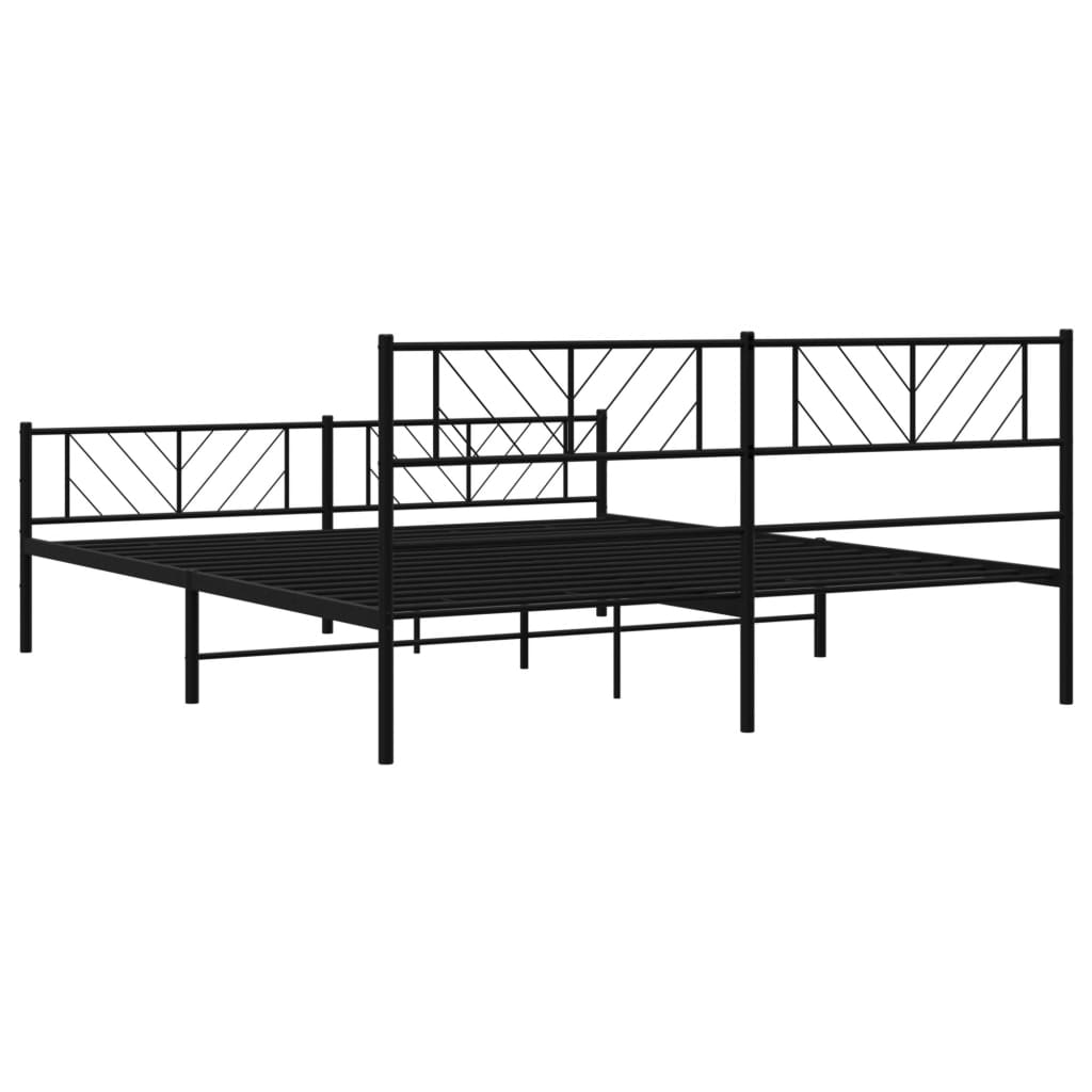 Black metal bed frame with geometric headboard detail