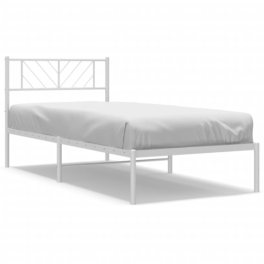 Line drawing of a twin size bed frame with slat support and chevron headboard showcasing dimensions for height width and length