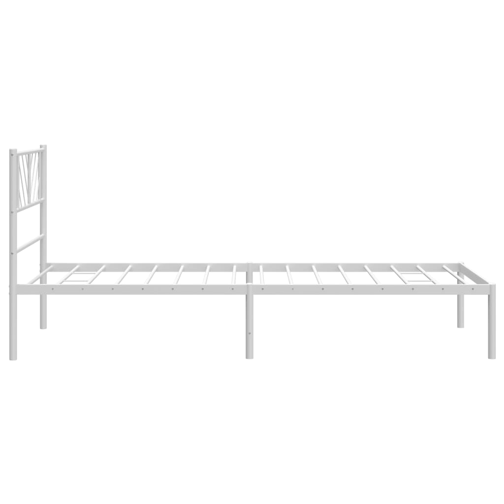 White metal twin bed frame with a geometric headboard