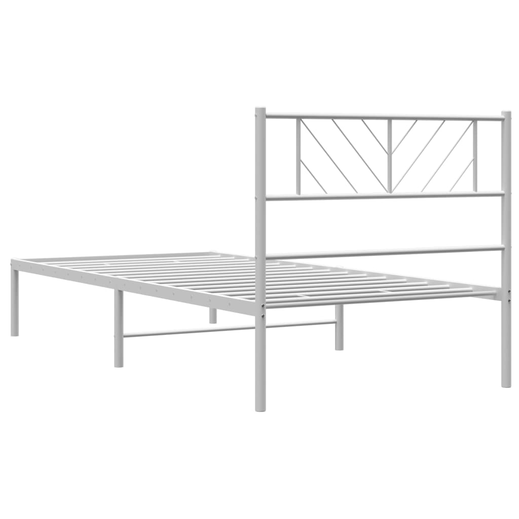 White metal twin bed frame with geometric headboard design