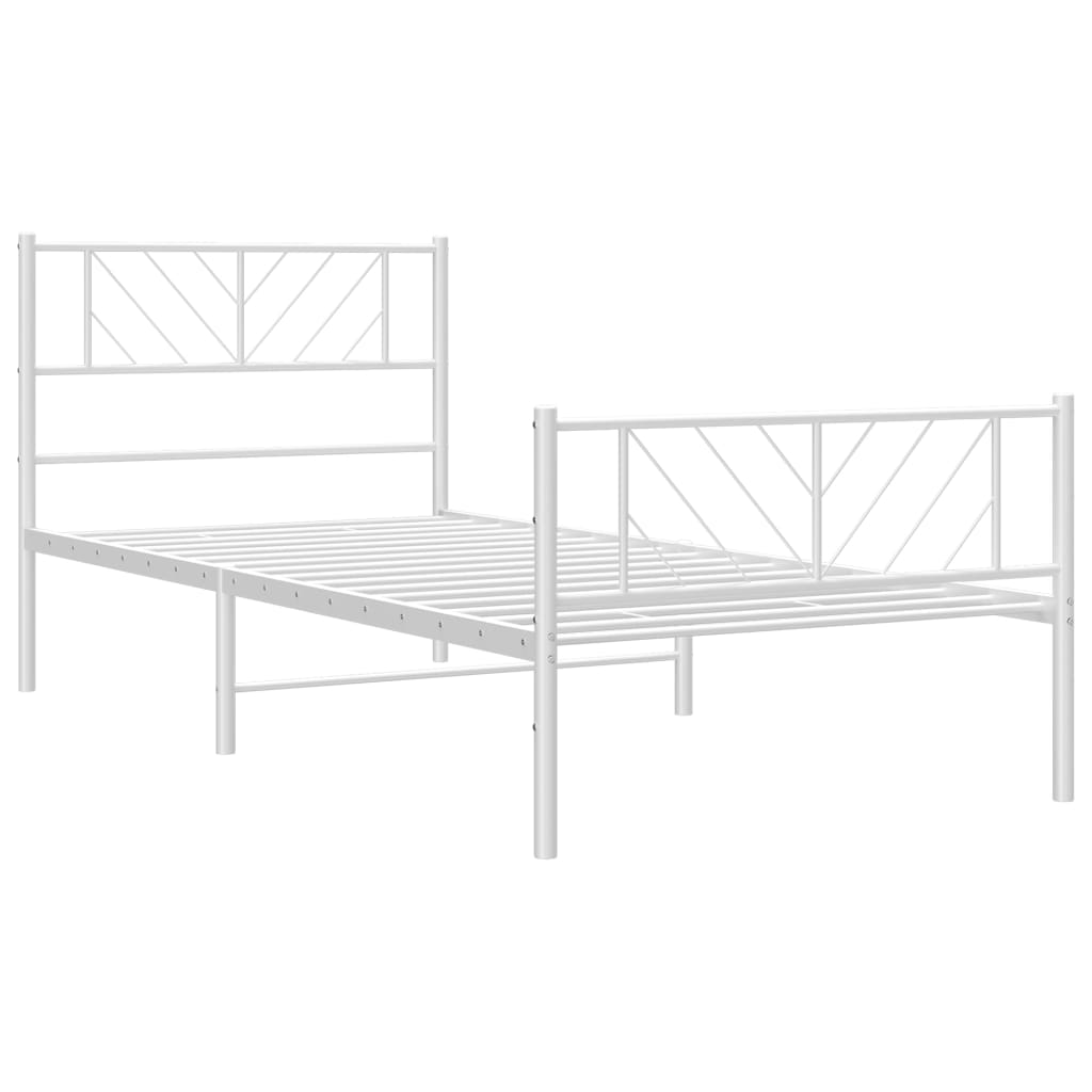 White metal twin bed frame with diamond pattern headboard and footboard