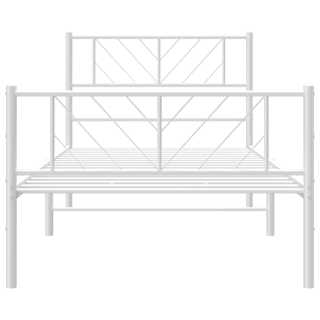 White metal bed frame with geometric headboard and footboard