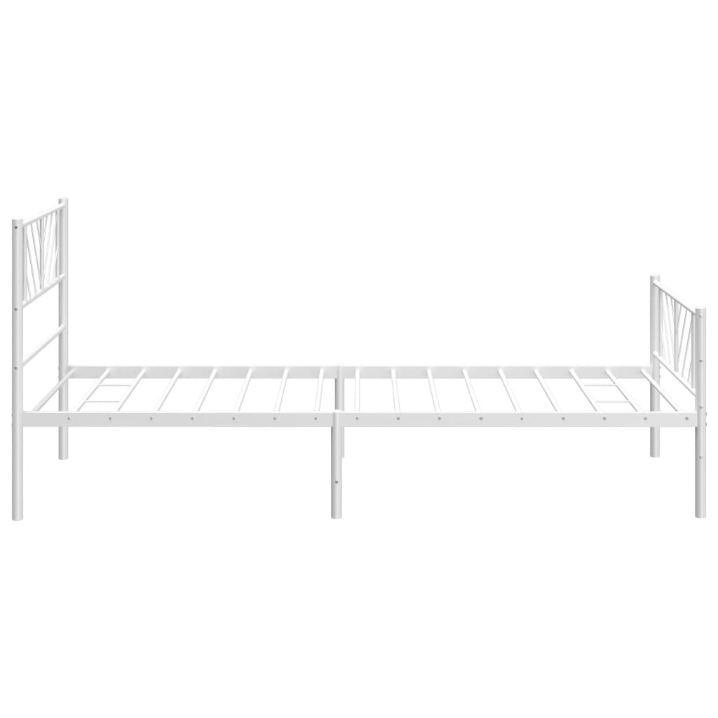 White metal bed frame with geometric headboard and footboard design