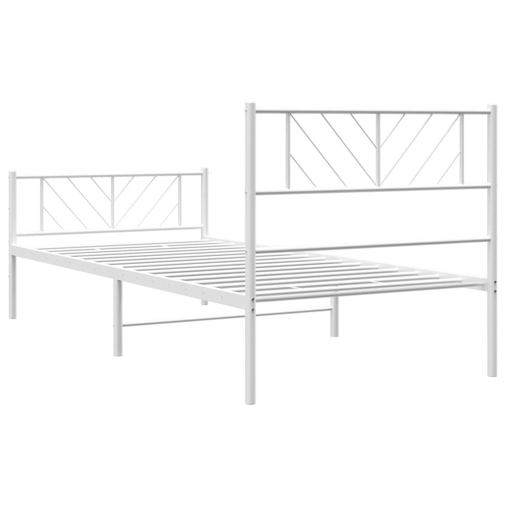 White metal twin bed frame with diamond pattern headboard