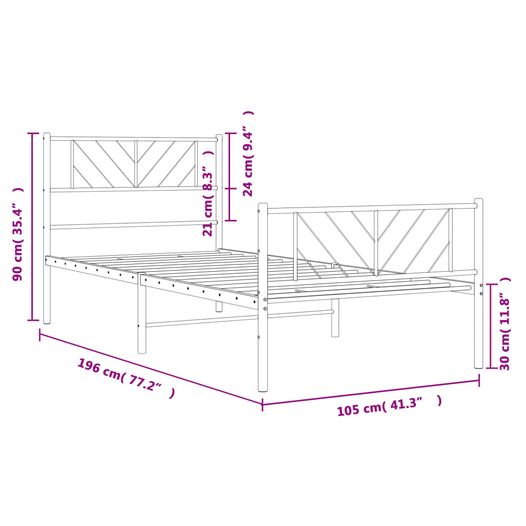 White metal bed frame with geometric headboard and footboard