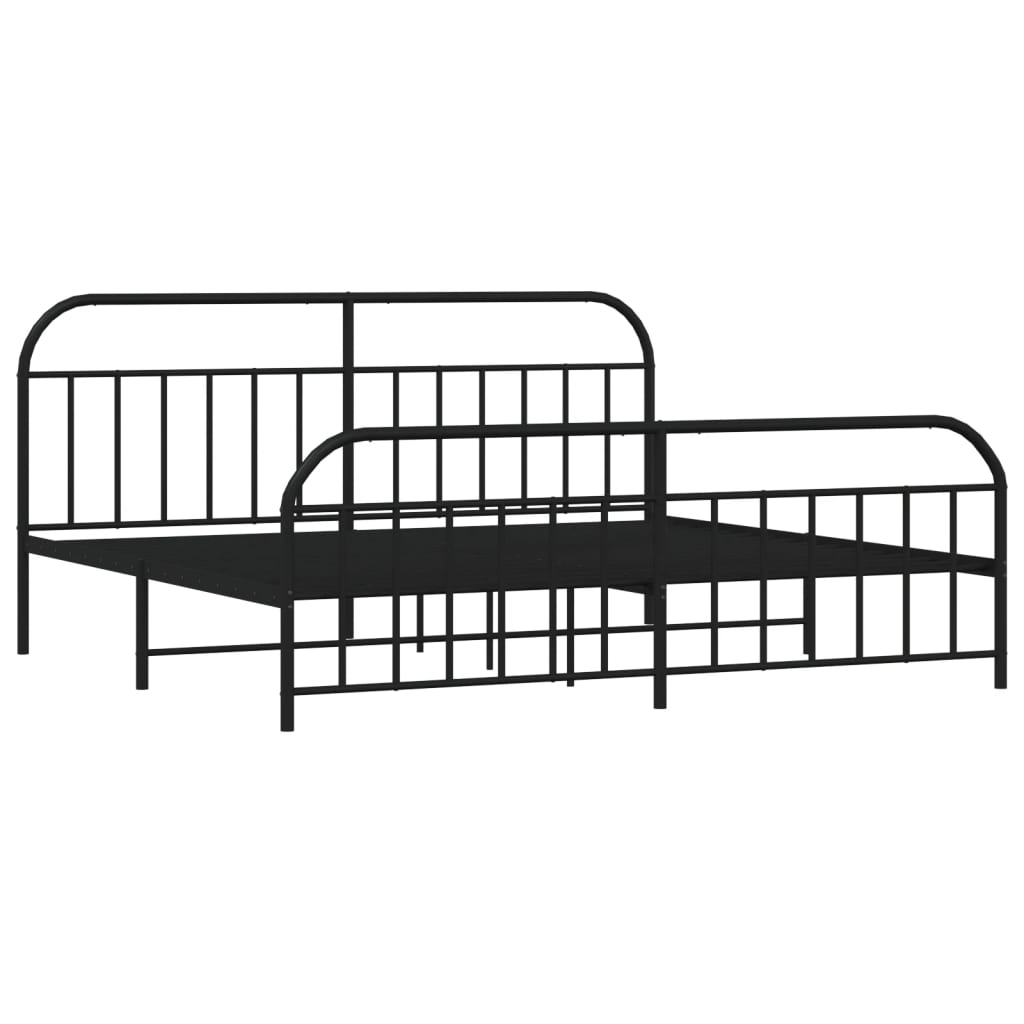 Black metal bed frame with a white mattress featuring a classic rounded headboard and footboard design