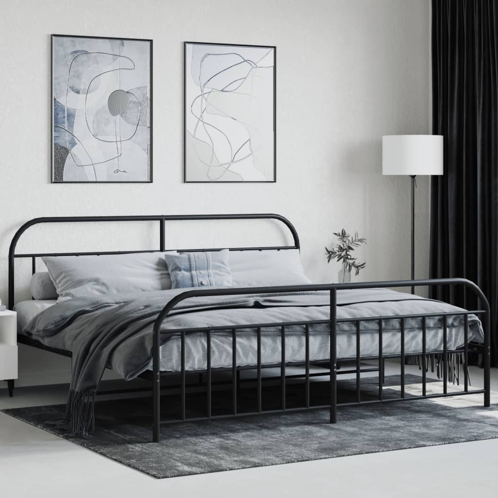 Black metal bed frame with curved headboard and footboard