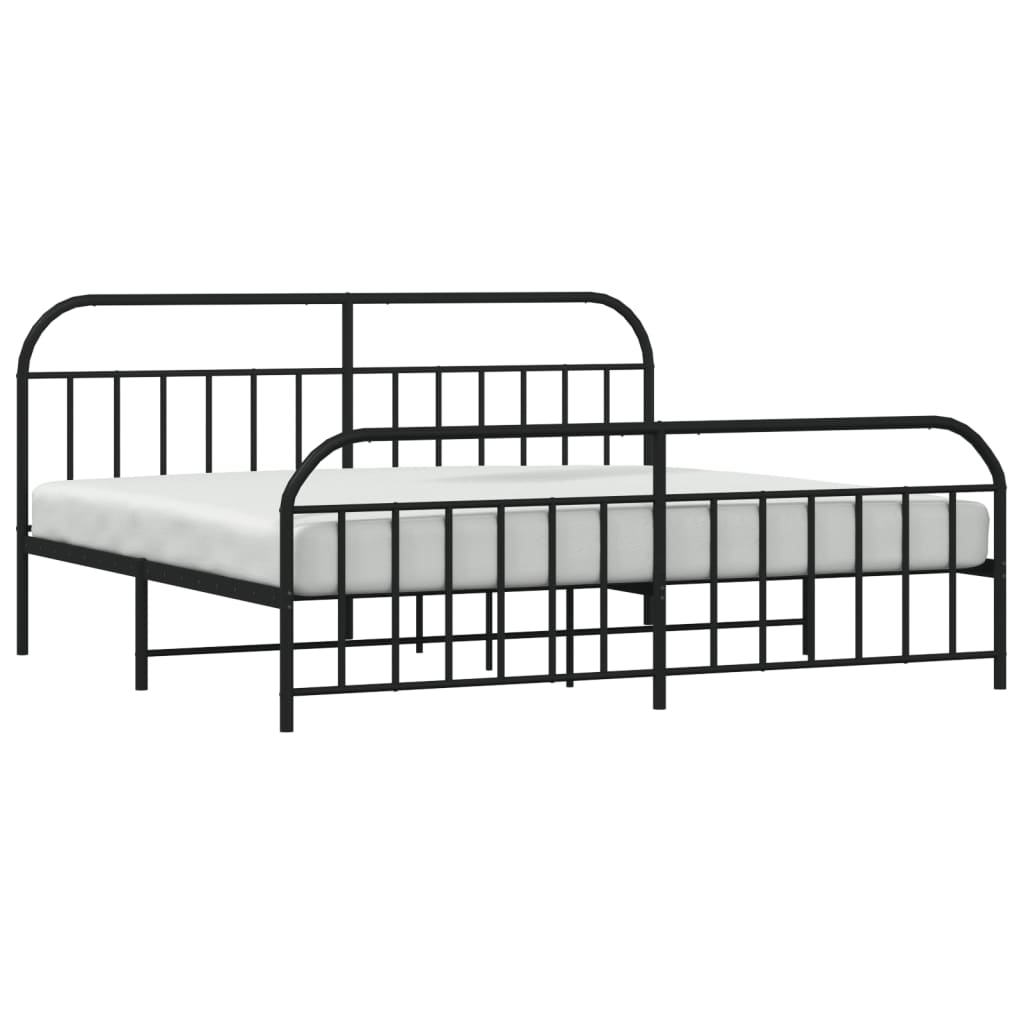 Black metal fullsize bed frame with curved headboard and footboard