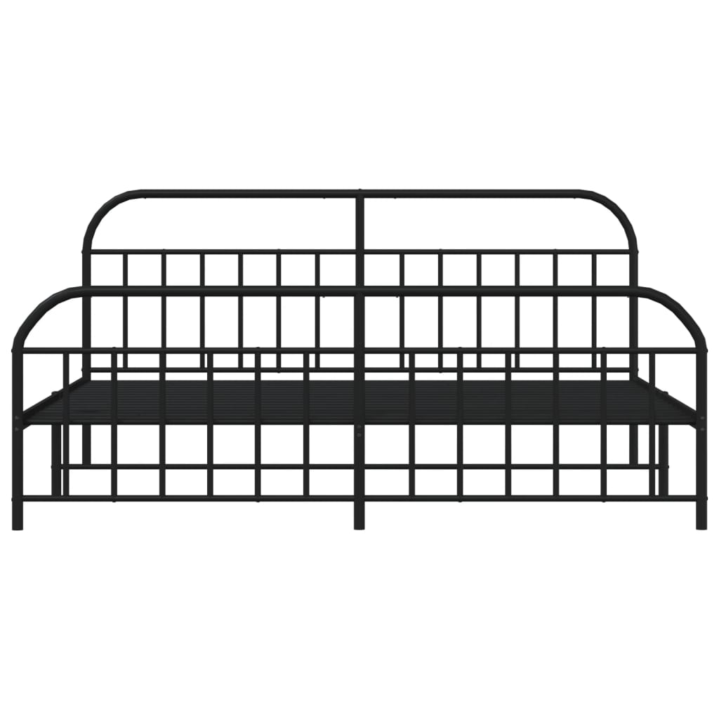 Black metal bed frame with curved headboard and footboard