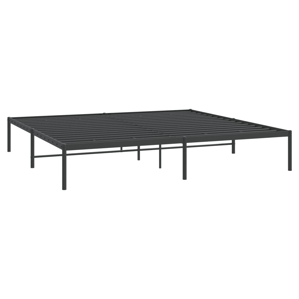 Modern black metal bed frame with white mattress