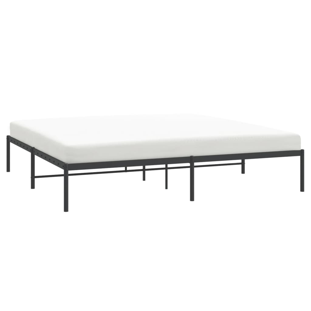 Sleek dark grey metal platform bed frame with a minimalist design