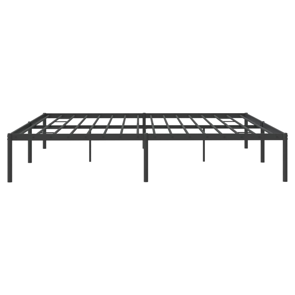 Minimalist black metal bed frame with white mattress