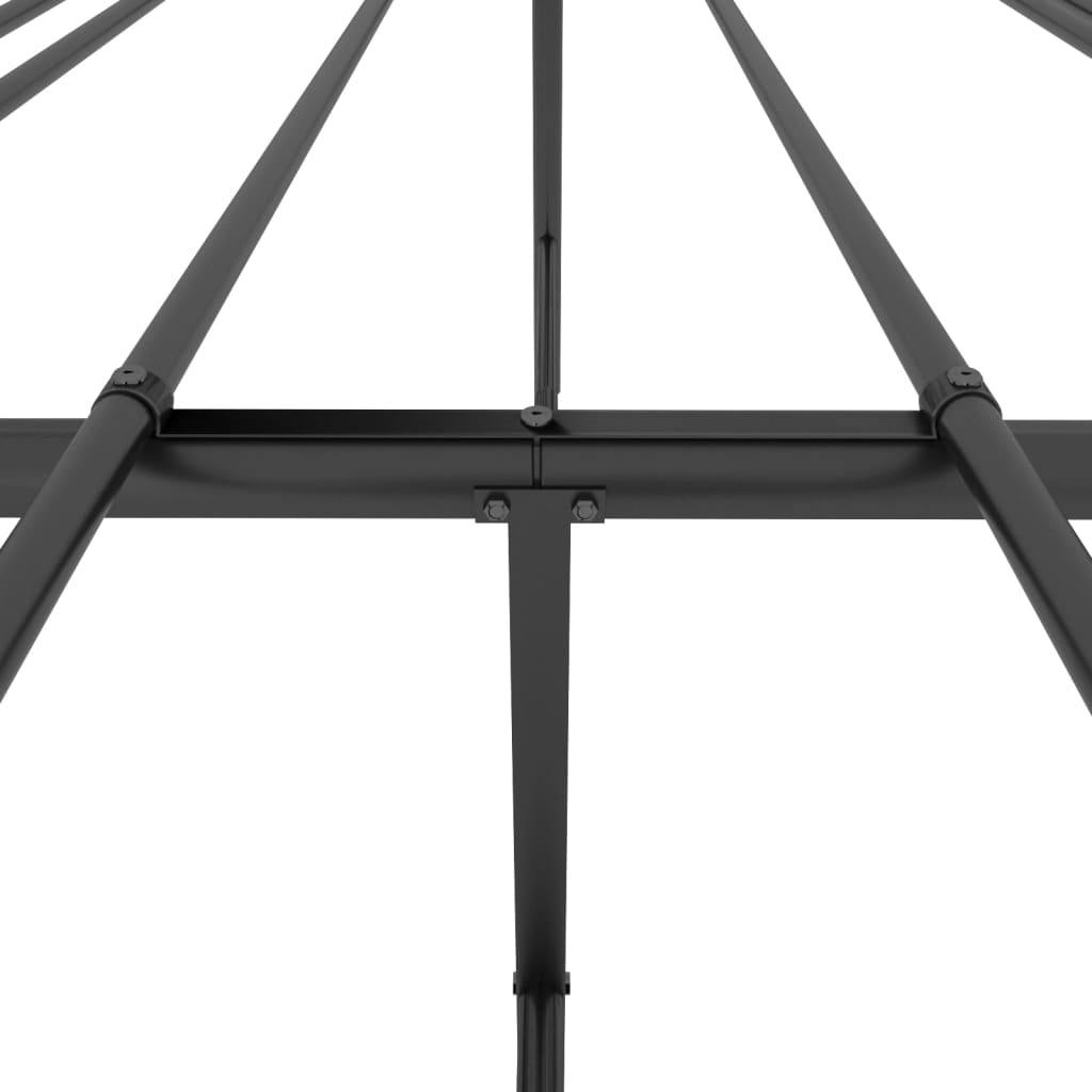 Dark gray metal platform bed frame with horizontal slats