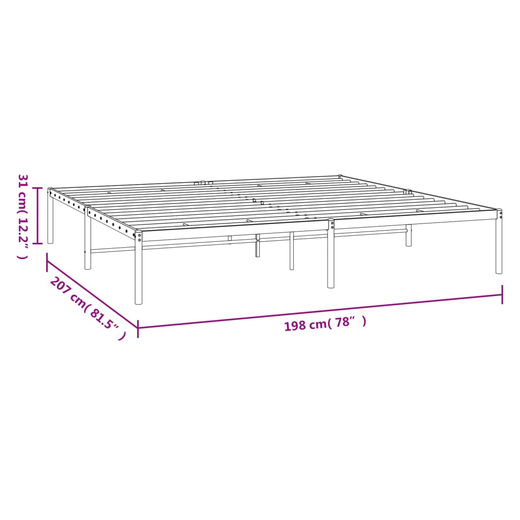 Black metal platform bed frame with square supports